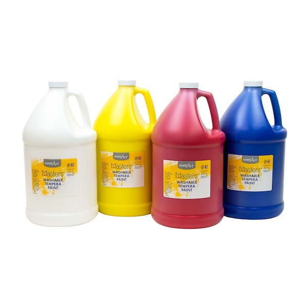 Little Masters Washable Tempera Paint, Gallon, 4 Colors White, Yellow, Red, Blue
